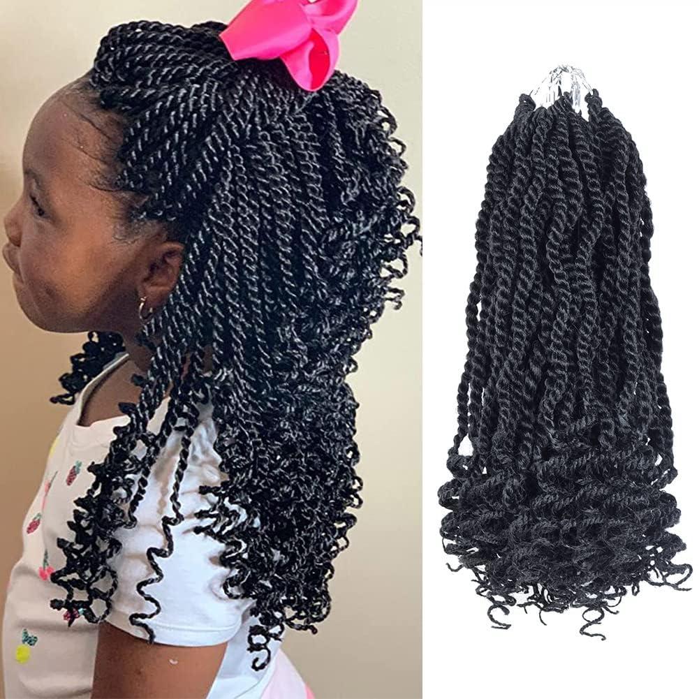 TOZIKA Crochet Hair for Kids 8 Inch Crochet Hair for Black Women 6 Packs Senegalese Twist Crochet Braids Wavy Ends Synthetic Hair Extension Curly Crochet Twist Braiding Hair (1B#, 8 Inch)