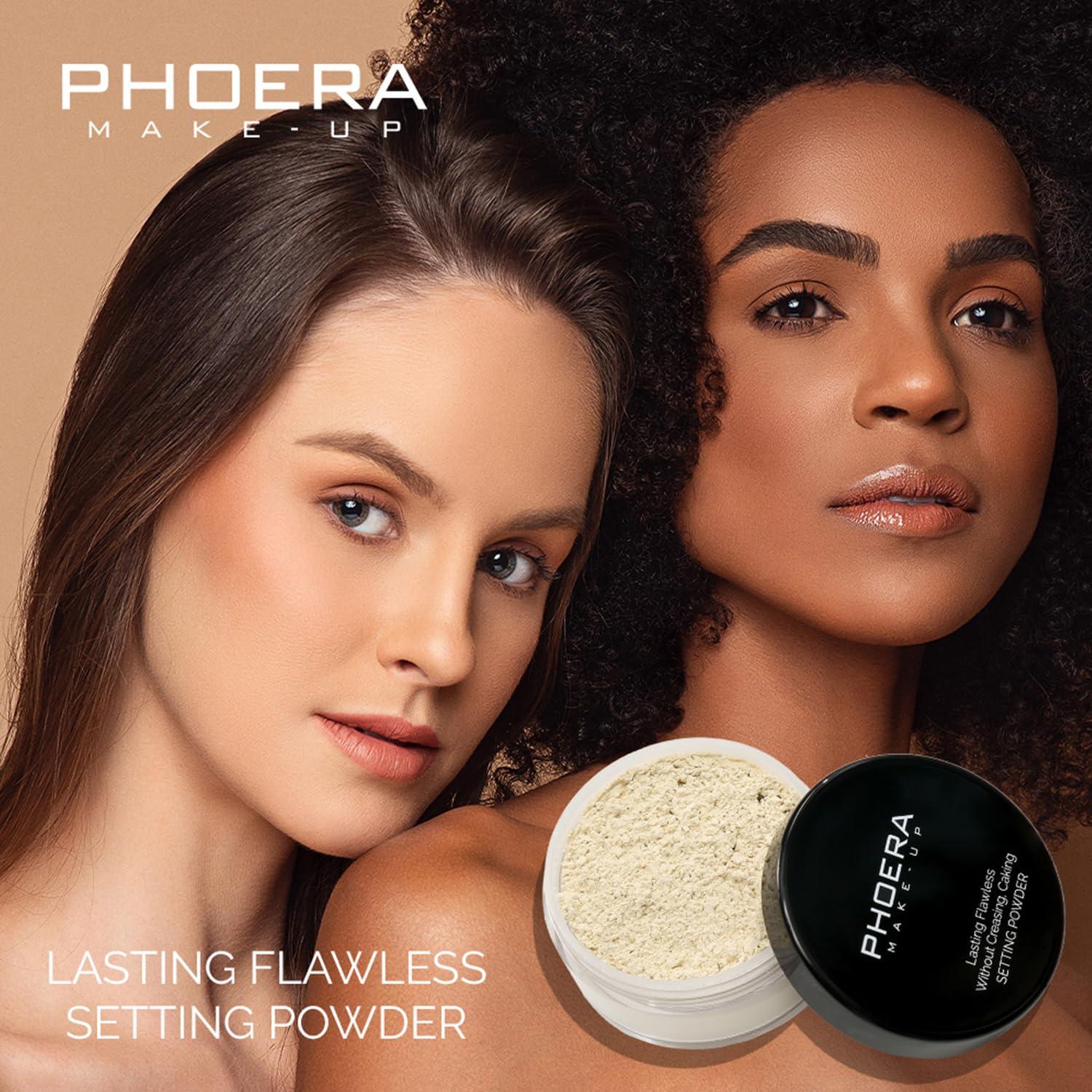 Hilareco PHOERA Foundation Full Coverage,PHOERA Face Powder, Soft Focus Setting Powder, PHOERA Makeup Lightweight Wrinkles Matte Natural Finish for a Flawless Complexion (102 Nude+N.01 Translucent)
