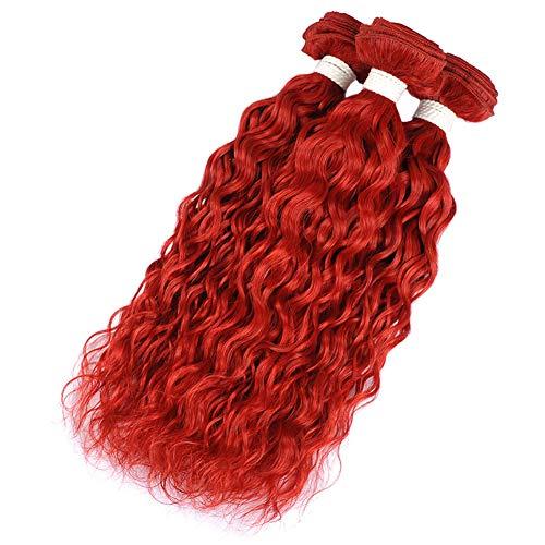 Tony beauty hair Pure Red Peruvian Wet Wavy Human Hair Weave Bundles 4Pcs Lot Bright Red Water Wave Virgin Human Hair Bundles Red Colored Wet and Wavy Human Hair Wefts Extensions 10-30" (22 22 22 22)