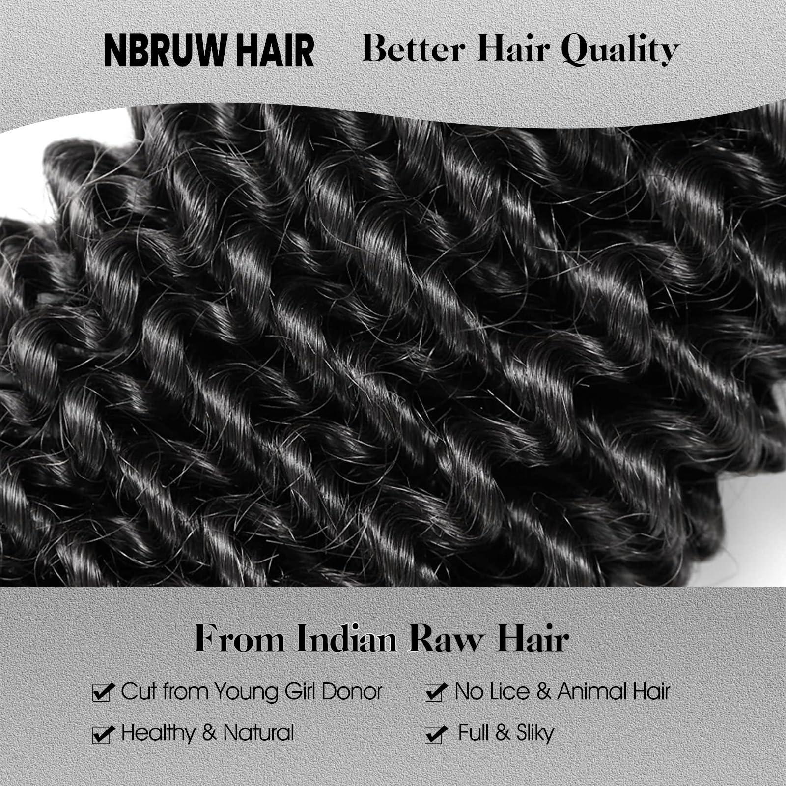 NBRUW Human Hair Bundles 20 22 24 26 Inch Deep Wave Bundles Human Hair 12A 4 Bundles Human Hair 100% Unprocessed Virgin Deep Curly Human Hair Bundles Deals Real Human Hair Extensions Natural Black