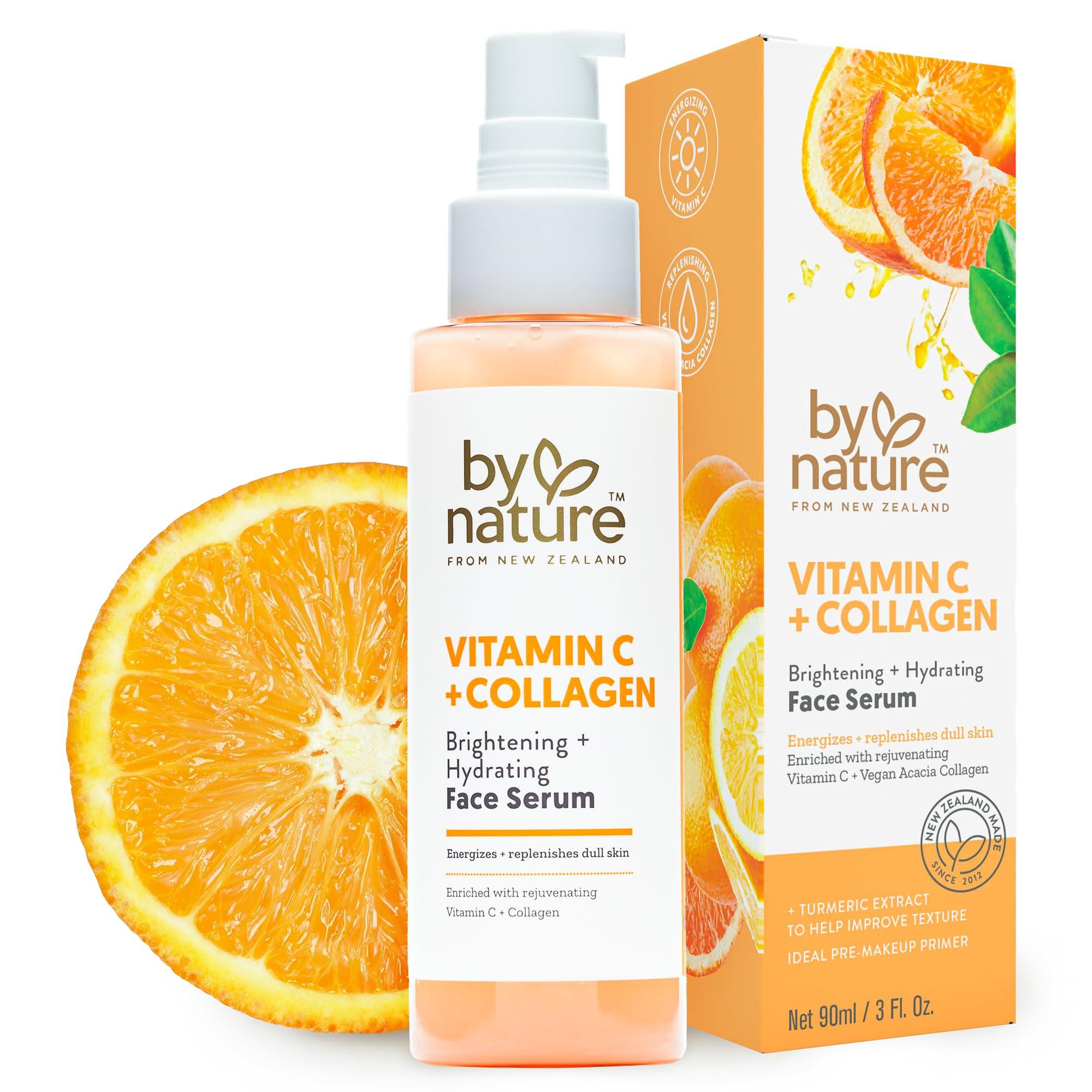 By Nature From New Zealand By Nature Vitamin C + Collagen Face Serum - Restore and Energize Tired Skin with Brightening Vitamin C, Plumping Collagen, Plus Texture Enhancing Turmeric - Premium Skin Care Serum for Face - 3fl. oz.