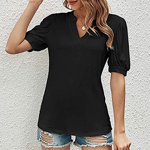 niaanieaie Women's Tops T-Shirt Cute Summer Printed Shirt Tunic Top Loose Casual Comfort Basic Rounded V Neck Stretch Funny Shirts(Black,XXL)