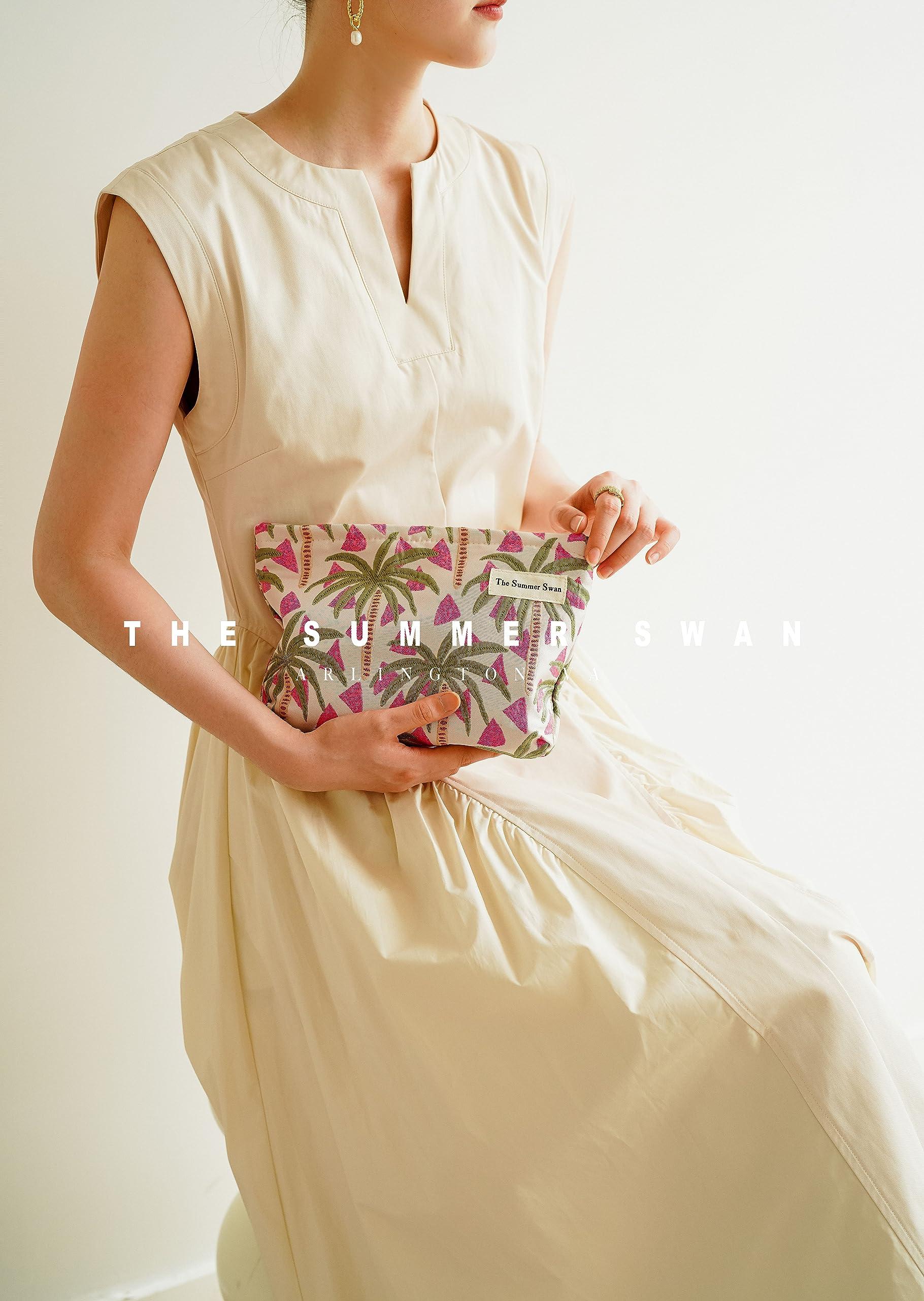 The Summer Swan The Summer Swan | Large Aesthetic Makeup Bag | Floral Makeup Bag | Mid-day Clutch | Period Kit Bag | Hygiene Bag | Skincare Bag | Cute Makeup Bag (FL Palm Tree)