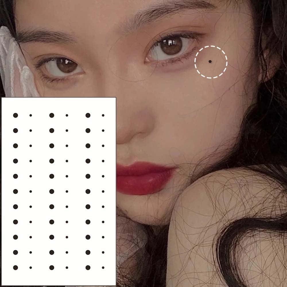SquarezhenBo 10Pcs Tattoo Stickers,Korean Style Temporary Tattoos,Black Dot Fake Tattoo Beauty Stickers, Eye Corner Body Art Tear Mole Tattoo Stickers Temporary Tattoos