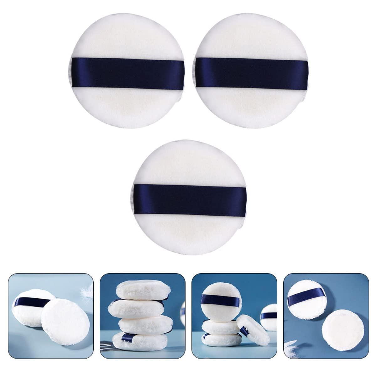 minkissy minkissy 2sets Loose Powder Makeup Puff Face Powder Puff Ribbon for Foundation Cosmetic Puff Lightweight Compact Powder Applicator Fleece 3pcs*2