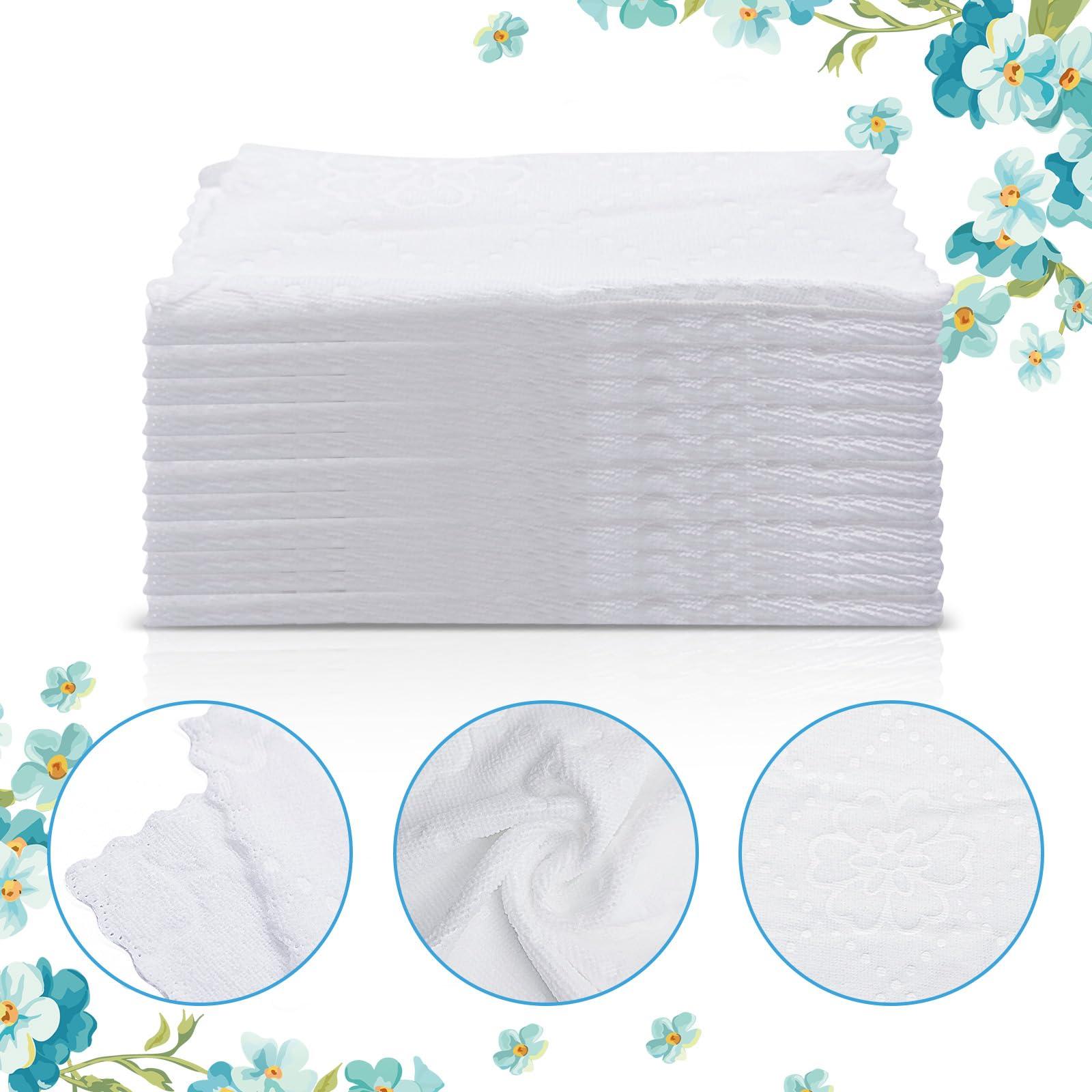 PSPIKXEG 150 Count White Moist Towel Towelettes Individually Wrapped,8.5\'\'x8.5\'\' Unscented Disposable Wet Hand Towels Bulk,Single Use Individually Wrapped Washcloths for Travel Camping Sport Spa Party,Wedding