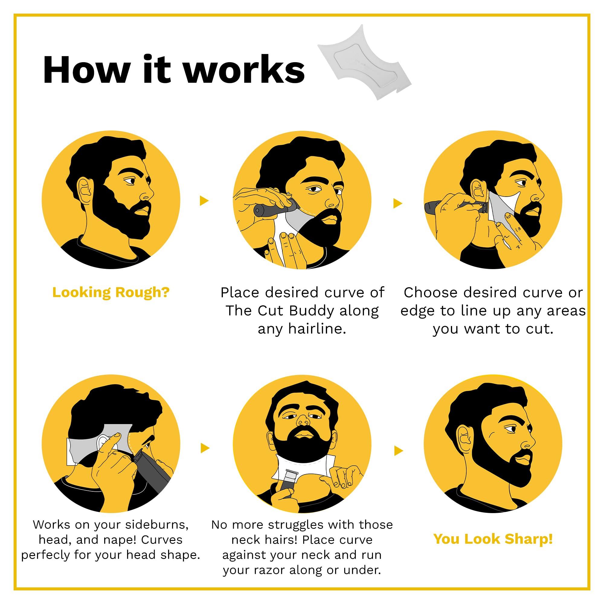 The Cut Buddy Shaping + Styling Tool for Men, Clear Guide with Barber Pencil to use with Trimmer or Razor for Beard, Hairline, Mustache, & Faces, The Cut Buddy