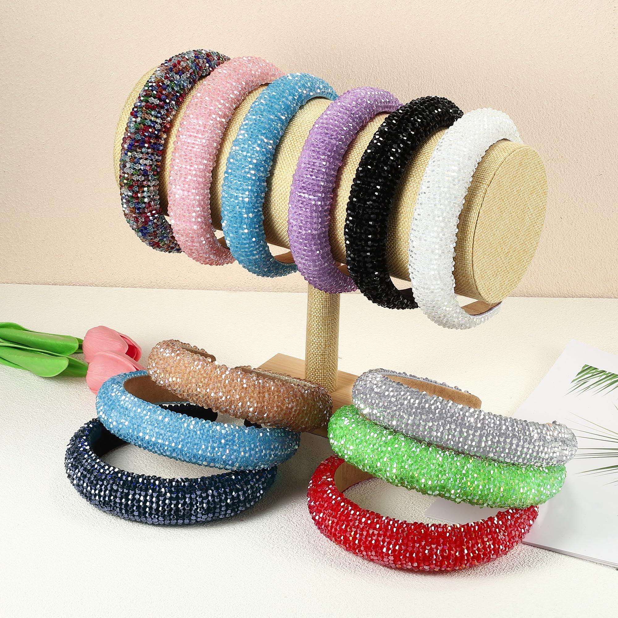 VOCOSTE VOCOSTE Rhinestone Headband, Bling Padded Hairband Sparkle Faux Crystal Headbands Hair Accessories for Women, Sky Blue, 1.18 Inch Wide