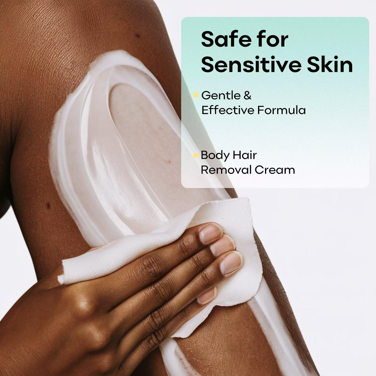 SYABO Sensitive Skin Hair Removal Cream - Painless Bikini Hair Removal for Women Men, Sensitive Formula Depilatory Cream for Pubic, Bikini Line, Legs, Arms, Underarms, Unwanted Coarse Hair, 5FL OZ