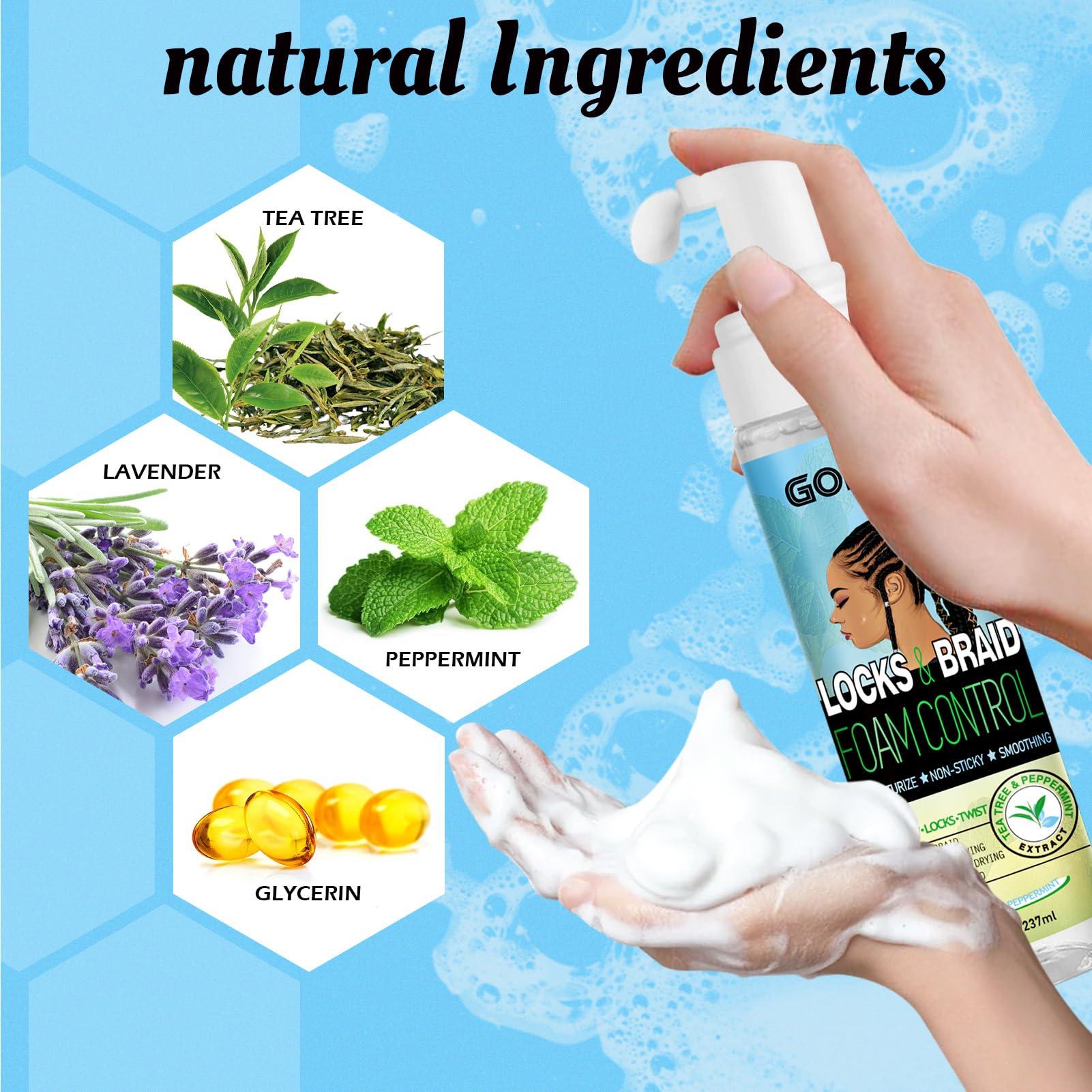 Goiple 8 fl oz Braid Foam Control Mousse Braiding Mousse for Braids Twist, Locs, No Flake Extra Hold High Shine Style & Moisturizes, Hair Mousse for Braids Nourishes, Lightweight, Smooth, No Greasy Tea Tree