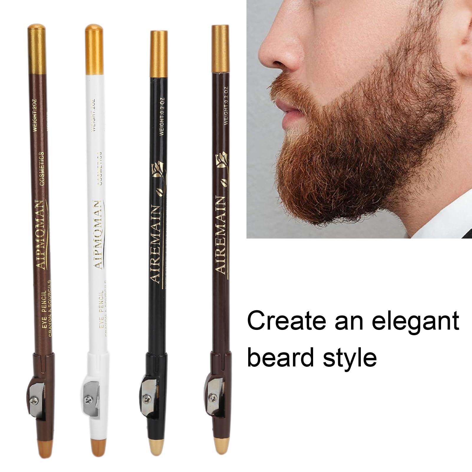 Brrnoo 4Pcs Barber Pencil, Hairline Outline with Sharpener, Tool for Lineup and Beard Shape White (Barber H Pencil + Beard Accessories)