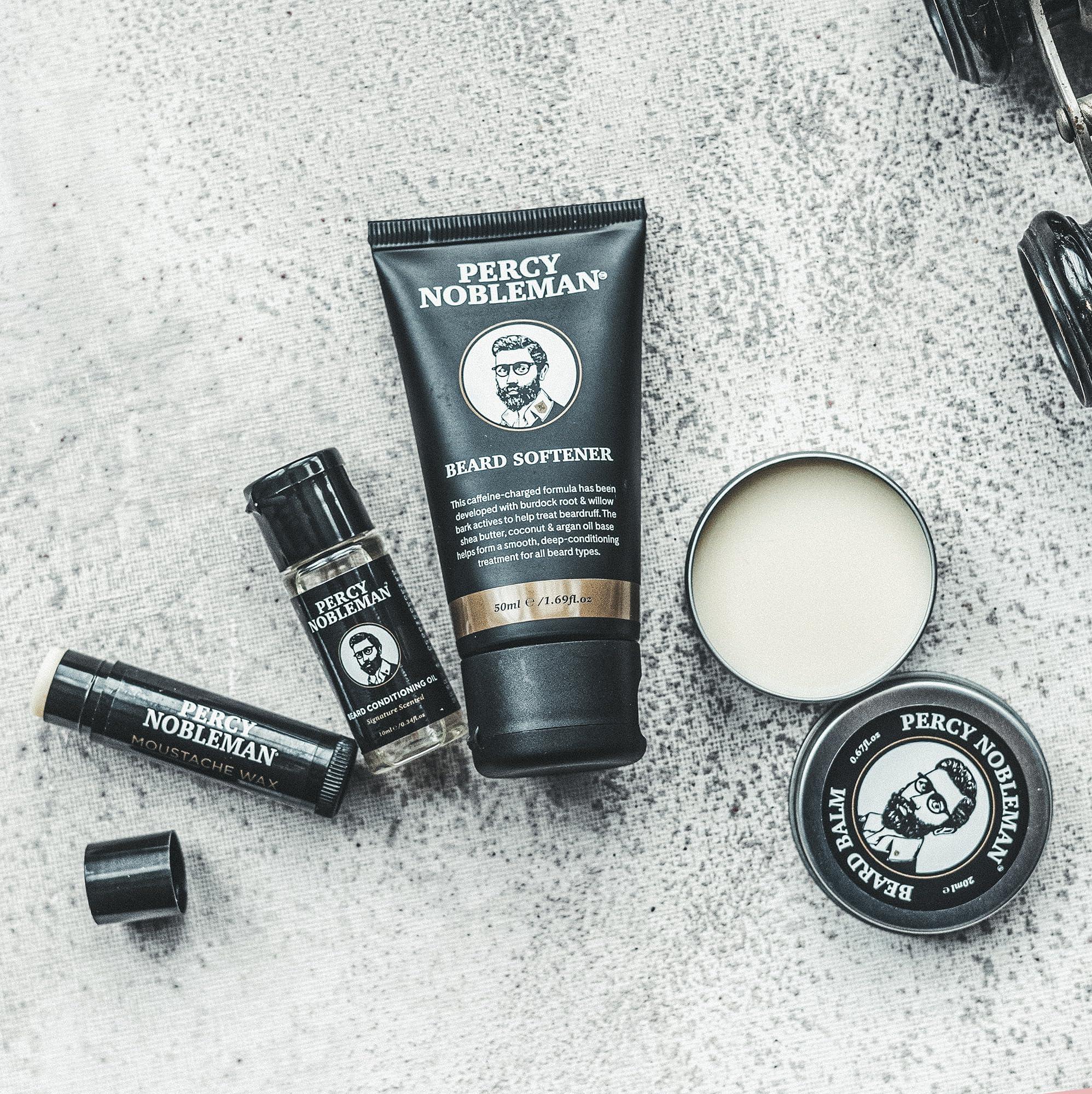 Percy Nobleman Percy Nobleman Beard Survival Kit, a Beard Grooming Kit containing a scented beard oil, beard balm, moustache wax, and a beard softener