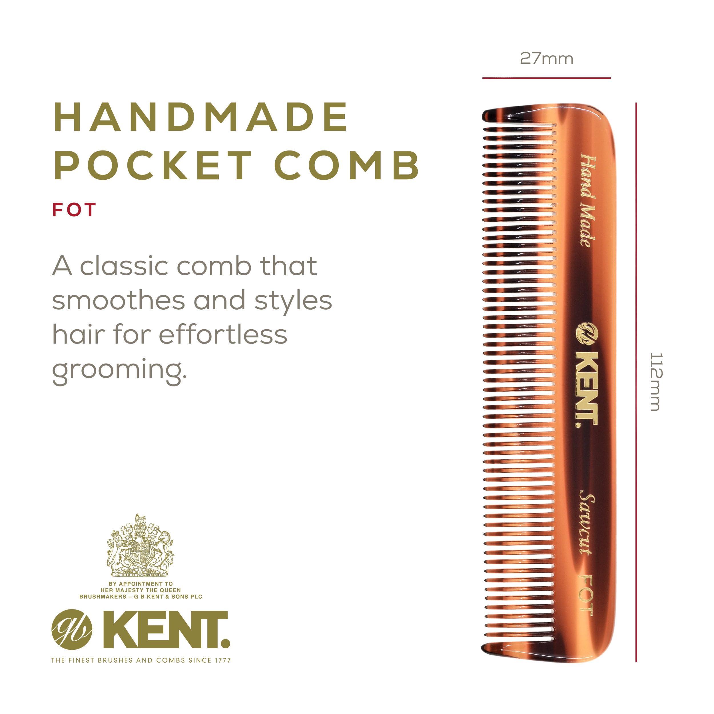 KENT Kent A FOT Handmade All Fine Tooth Pocket Comb for Men, Hair Comb Straightener for Everyday Grooming Styling Hair, Mustache and Beard, Use Dry or with Balms, Saw Cut and Hand Polished, Made in England