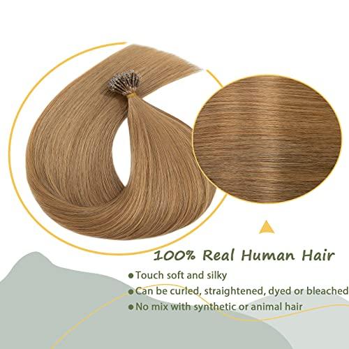 SEGO SEGO Nano Bead Ring Human Hair Extension Pre Bonded Nano Tip Remy Hair Extensions Micro Beads Rings Loop Hand Tied Hairpiece 24 Inch #27 Dark Blonde 1g/strand 50g/pack