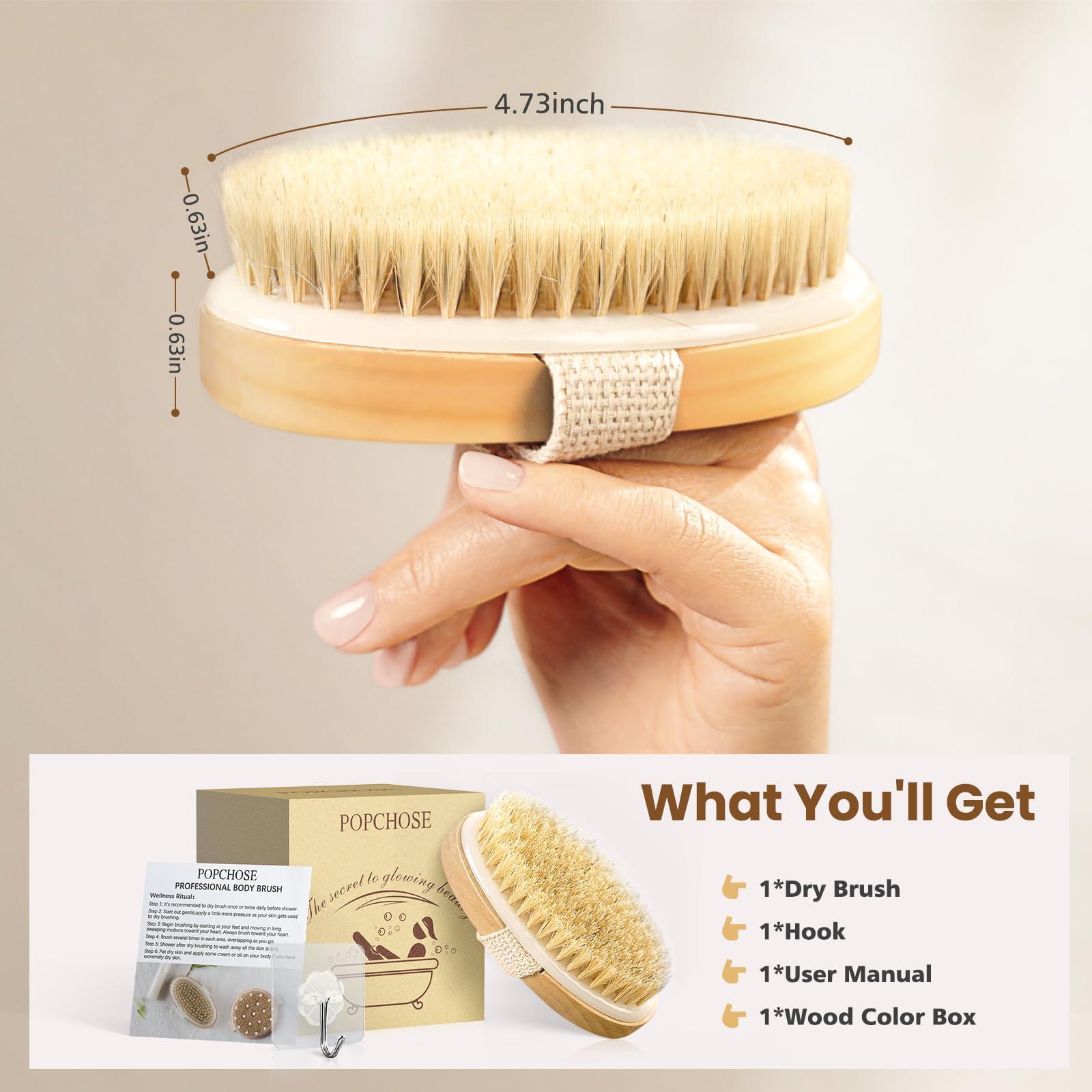POPCHOSE POPCHOSE Dry Brushing Body Brush, Dry Brush for Body, Natural Bristle Dry Skin Exfoliating Brush Body Scrub for Flawless Skin, Cellulite Reduction, Lymphatic Drainage and Blood Circulation Improvement