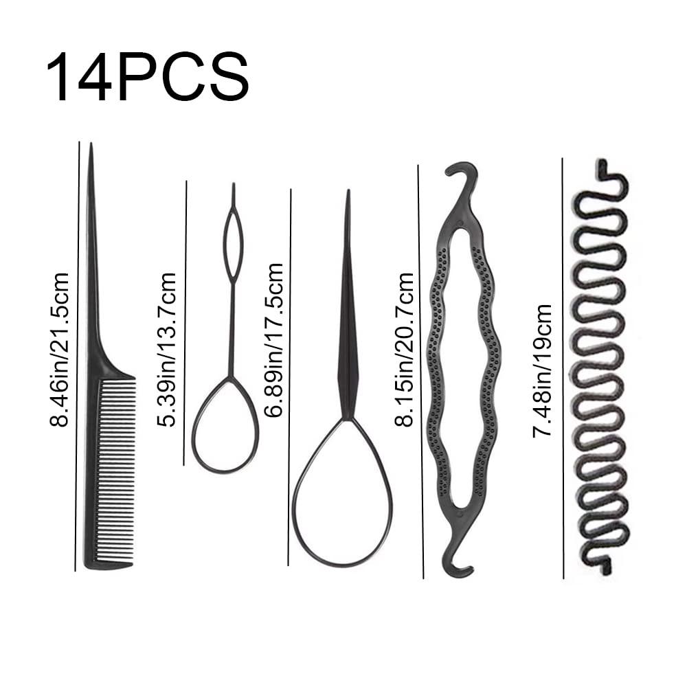 YANCAIYUNL 14 Pcs Topsy Tail Hair Tools Simple Fast Hair Braiding Tools French Hair Styling Tools for Women and Girls Fixing and Decorating Hairstyles