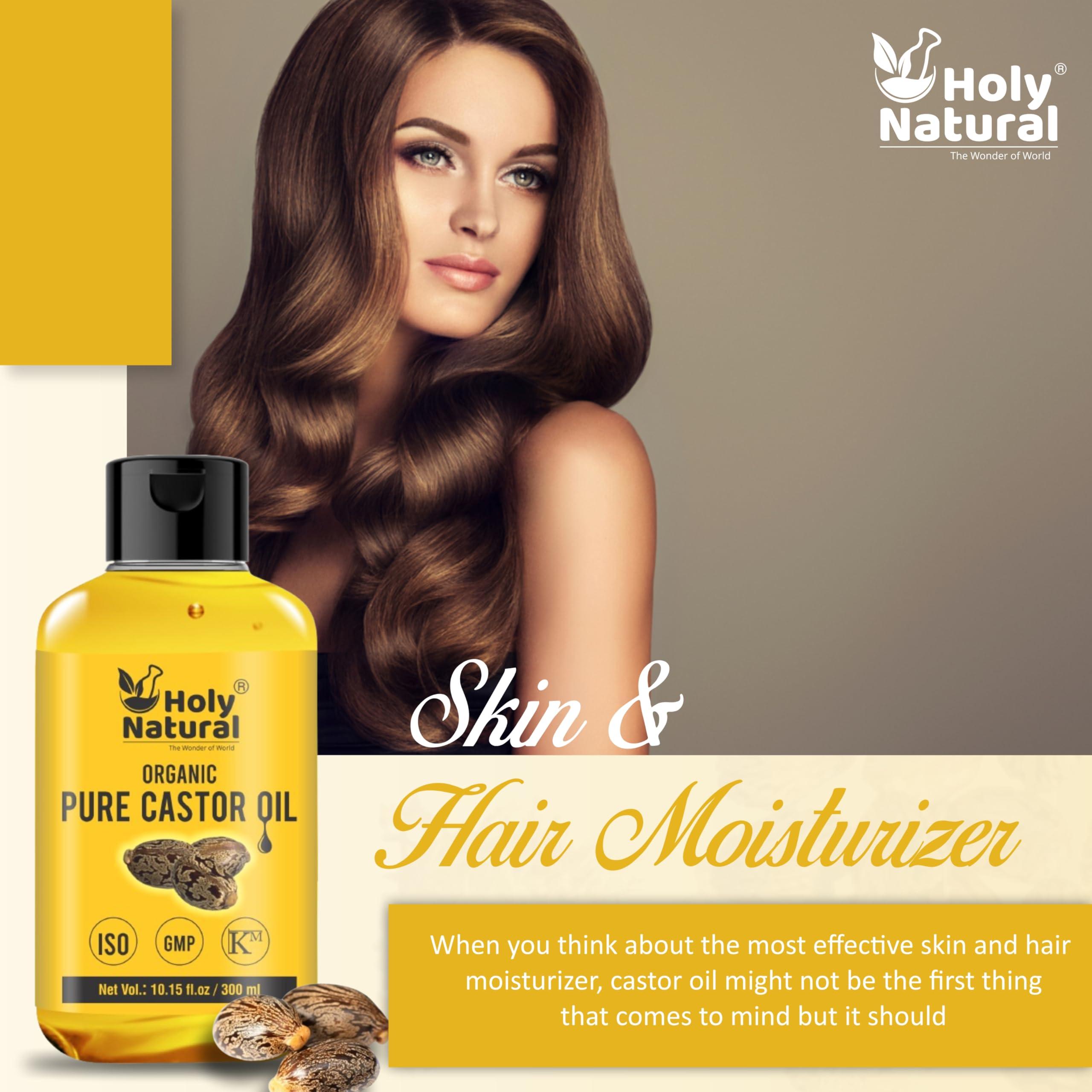 Holy Natural - The Wonder of World Organic Pure Castor Oil (10.15 floz/300 ml) USDA Certified Cold-Pressed, 100% Pure, No GMO, No Heat treatment, Hexane Free Moisturizing & Healing, For Dry Skin,Hair Growth, Massage, Lash Growth