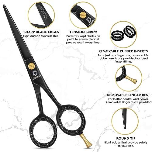 DEMAXA DEMAXA 5\" Professional Beard Mustache Scissors with 1 Mustache Comb, 1 Beard Comb & Soft Pouch Prefect Beard Trimming Scissors for All Facial Hair Scissors Grooming Scissors Men (Black)
