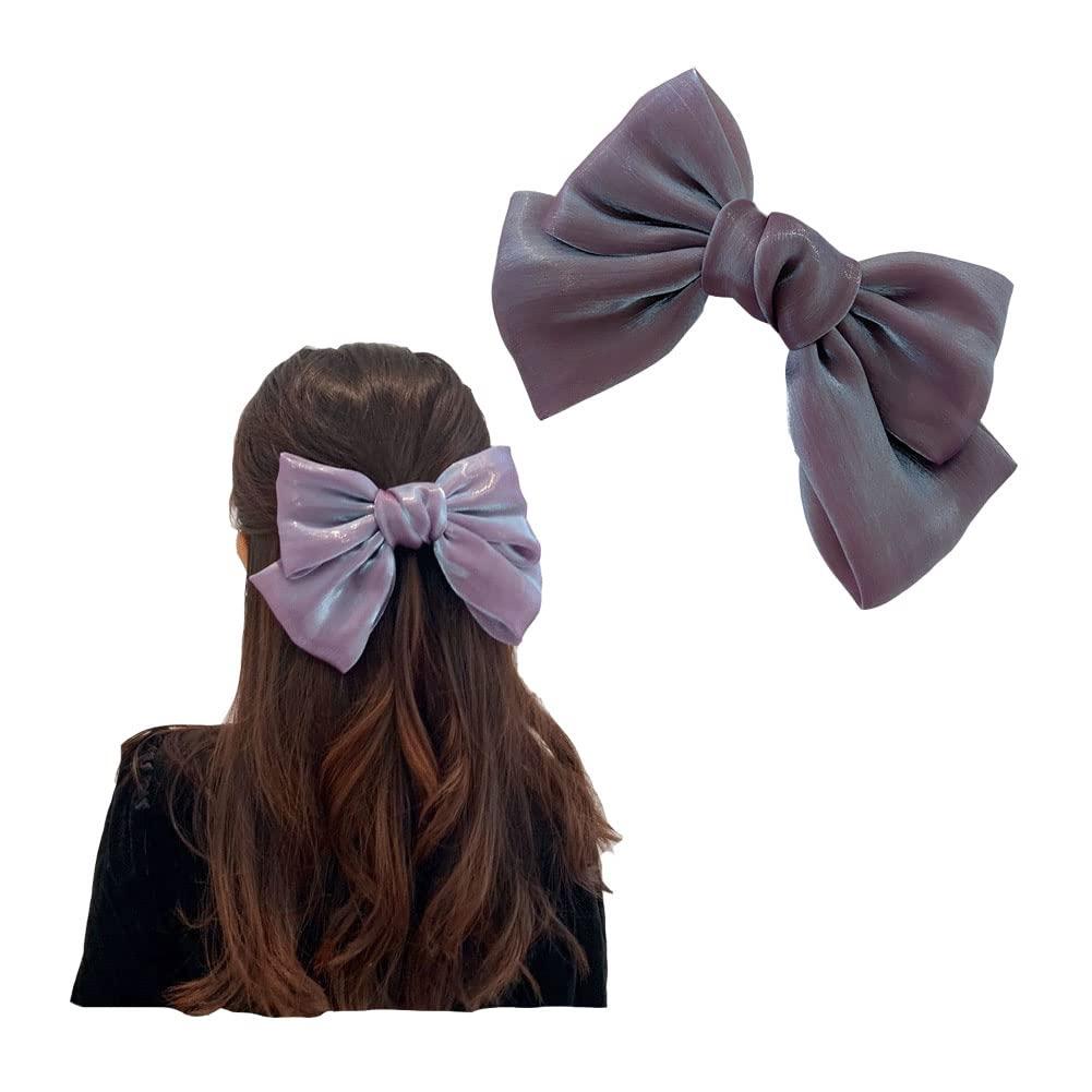 ZAHSY Purple Hair Bow Clips Barrette for Women Bowknot Hair Accessories for Girls Large French Barrette Hair Clips No Slip Big Satin Christmas Hair Bows for Women