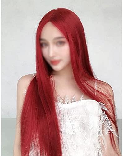 Generic Wig Wig Long Straight Hair Matte High Temperature Silk Material Wig for Daily Party Use for Daily Party Use (Color : Wine Red)