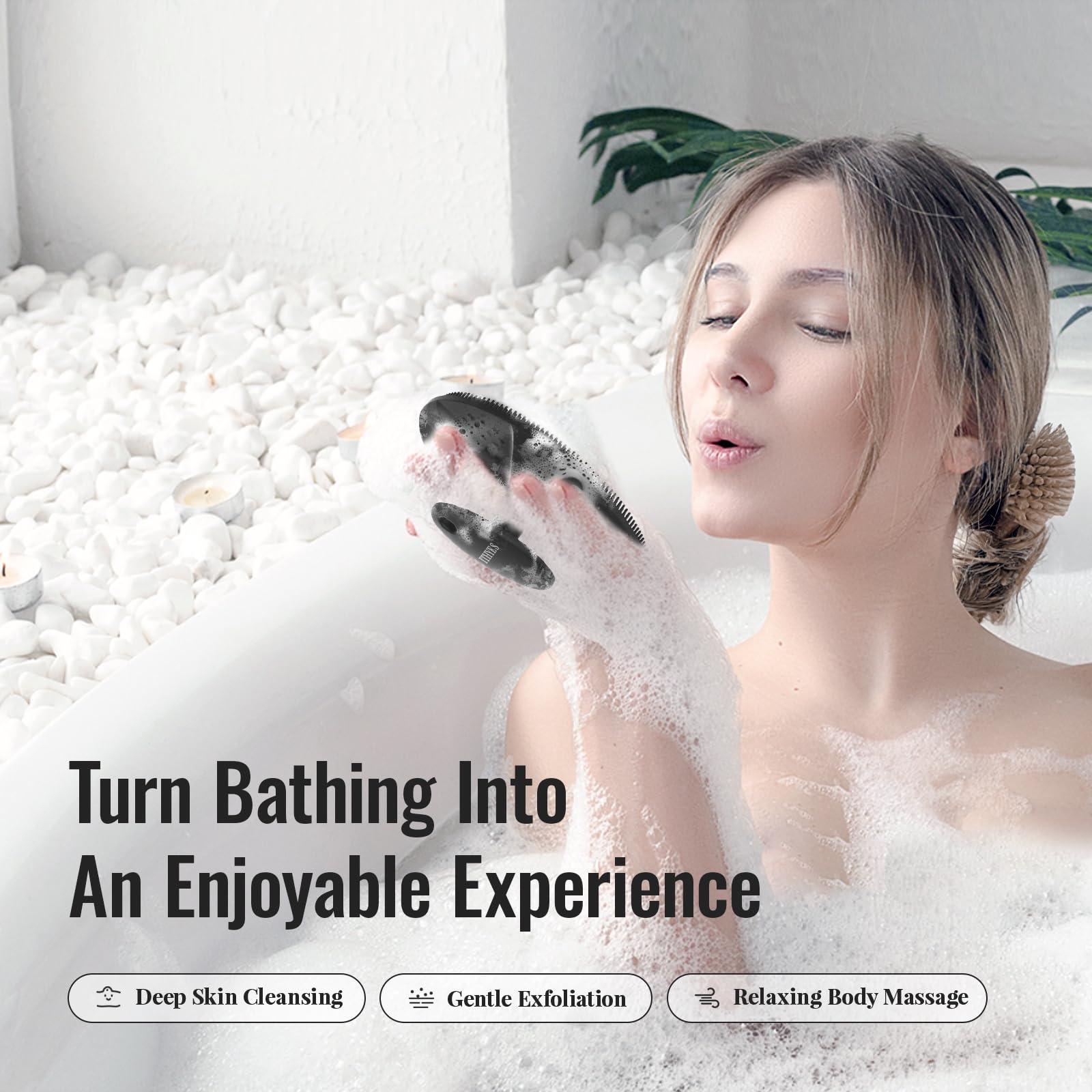 Ithyes Ithyes Silicone Body Scrubber Exfoliating Body Brush for Men Women Lathers Well Easy to Clean More Hygienic Than Loofah Shower Scrubber Face Scrubber for Sensitive Skin 1 Pack (Black)