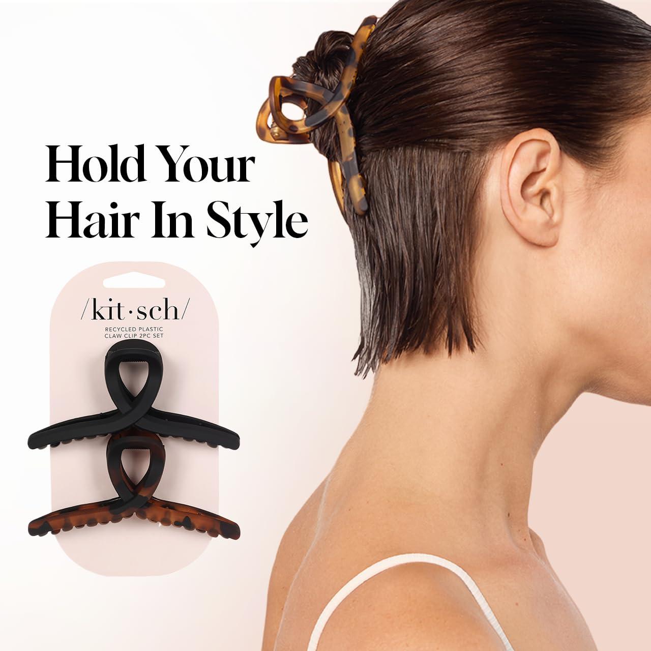 Kitsch Kitsch Large Hair Clips for Women - Jumbo Loop Hair Claw Clips for Thick Hair | Big Hair Clip & Claw Clip for Teen Girls | Stylish Banana Clip | Hair Styling Accessories (2pc Tortoise&Black)