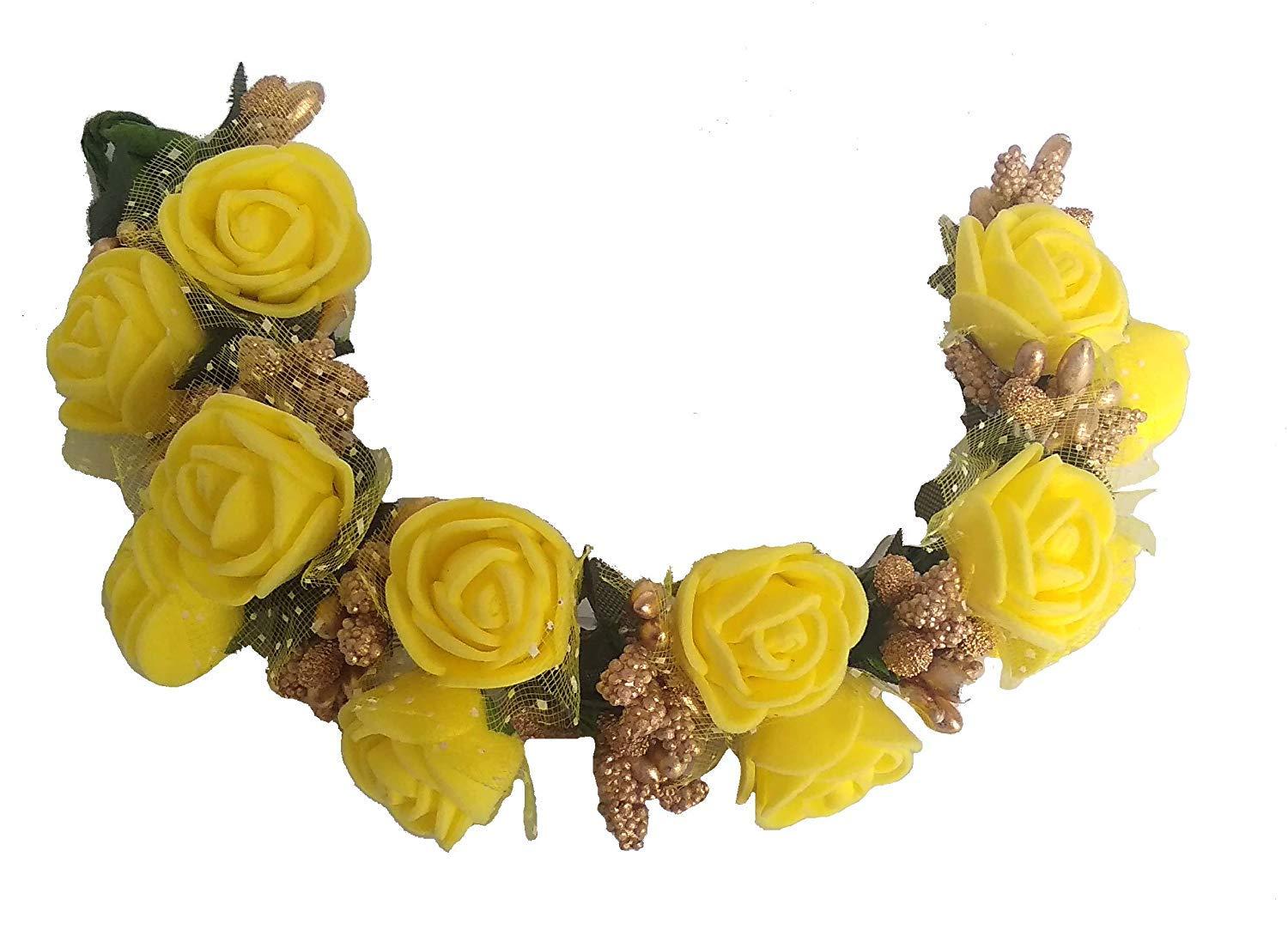 Aainaa Aainaa Hair Gajra Flowers For Wedding Artificial Hair Gajra Bun Gajra For Hair For Women And Girls, yellow