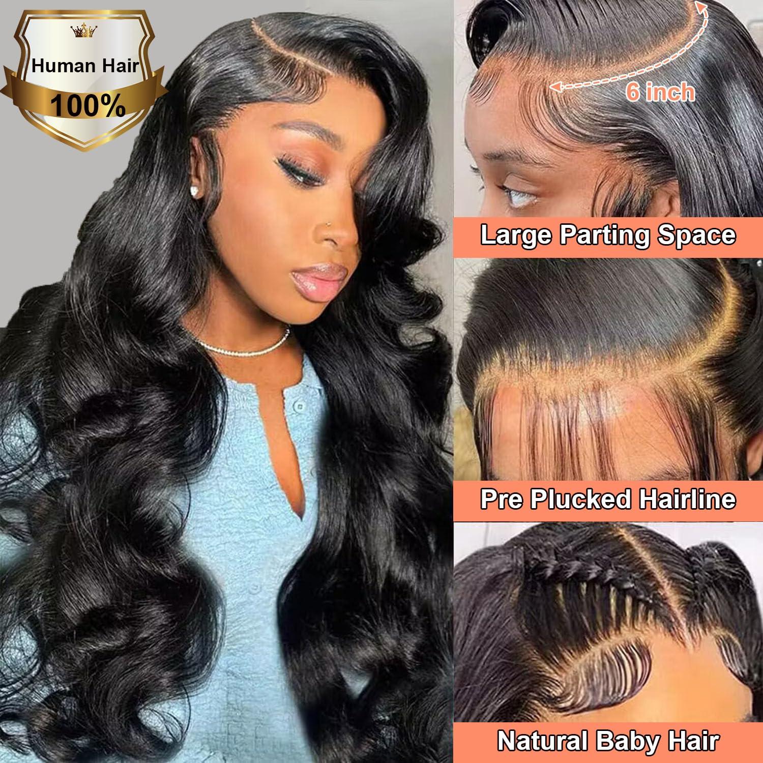 HOT STAR HOT STAR 250% Density 13x6 Lace Front Wigs Human Hair Body Wave HD Transparent Lace Frontal Wigs 100% Human Hair Glueless Wigs Human Hair Pre Plucked for Black Women 32 Inch