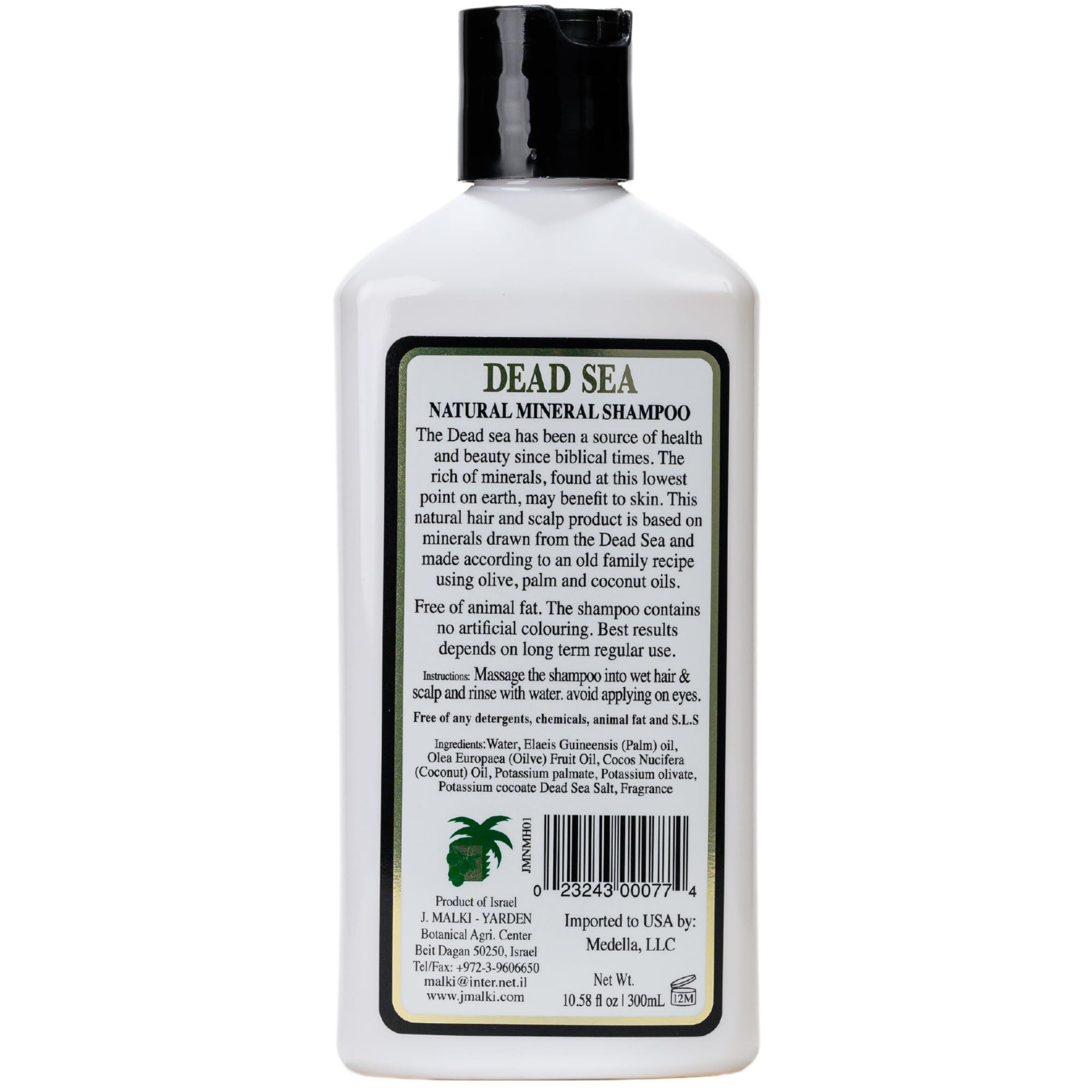 J. Malki Products Malki Dead Sea Products Natural Mineral Shampoo | Dead Sea Shampoo for Vibrant and Healthy Hair | Eczema, and Psoriasis Support, Paraben Free Shampoo