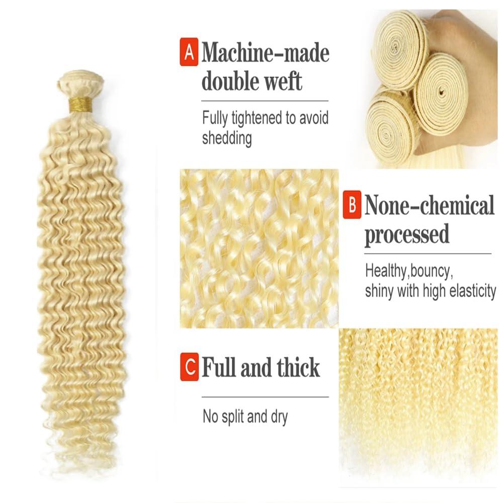 Niciitysi 613 Human Hair Bundles Blonde Bundles Human Hair Deep Wave Bundles 16 18 20 inch Soft And Silky Brazilian Virgin Remy Hair Extensions Double Wetf 613 Deep Wave Bundles