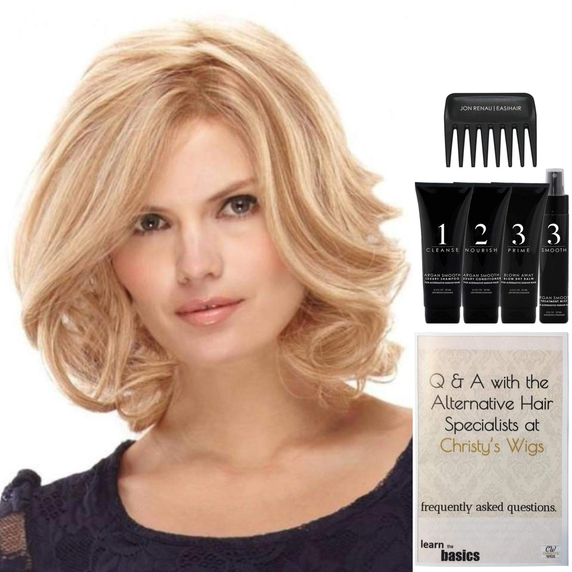 Jon Renau & Christy\'s Wigs Bundle - 7 items: Jon Renau Carrie Human Hair Wig, Christy\'s Wigs Q & A Booklet Luxury Shampoo & Conditioner Blown Away Treatment Mist Wide Tooth Comb (Wig Color Selected: 32F)