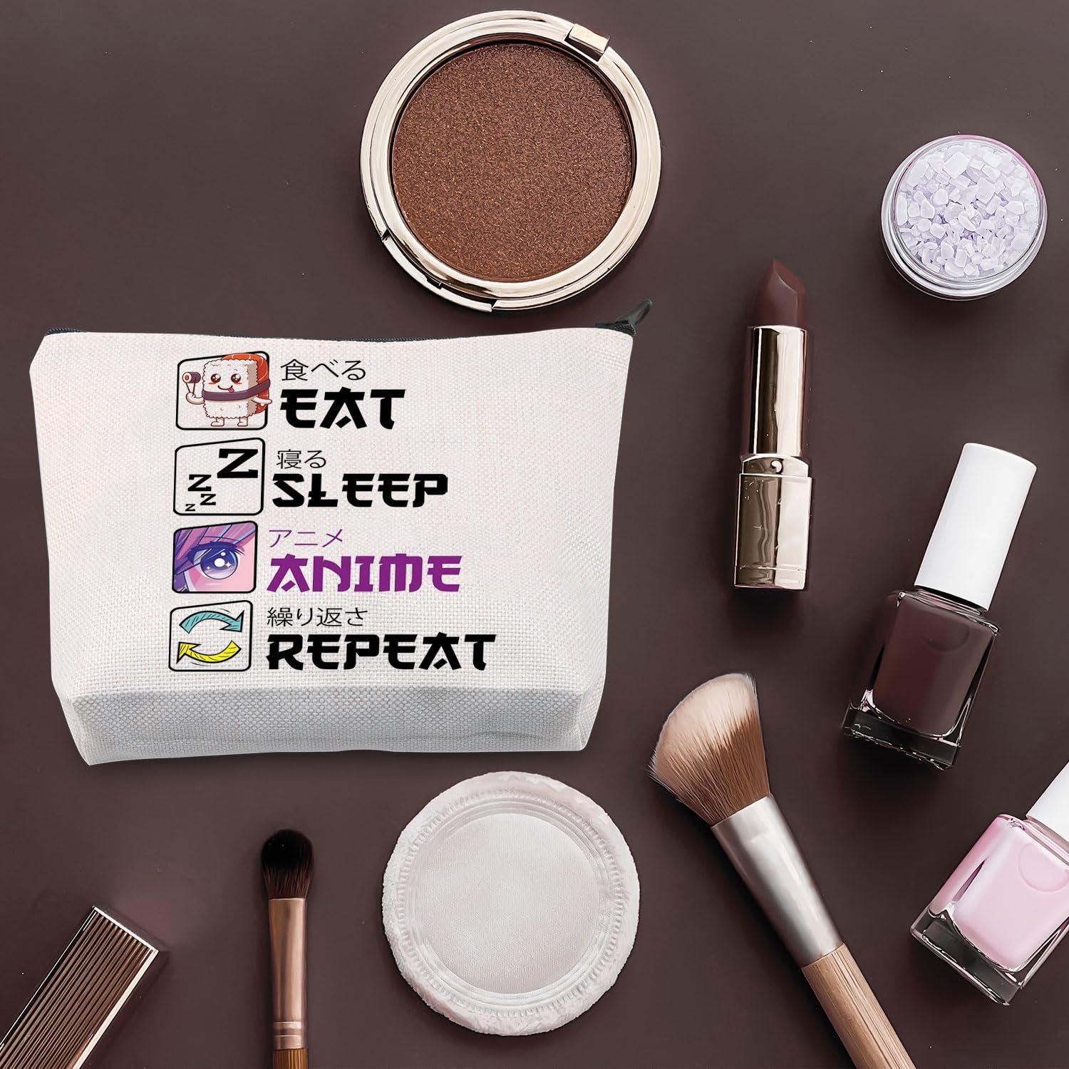 BDPWSS BDPWSS Anime Lover Gift Eat Sleep Anime Repeat Makeup Bag for Japanese Manga Fans Gift