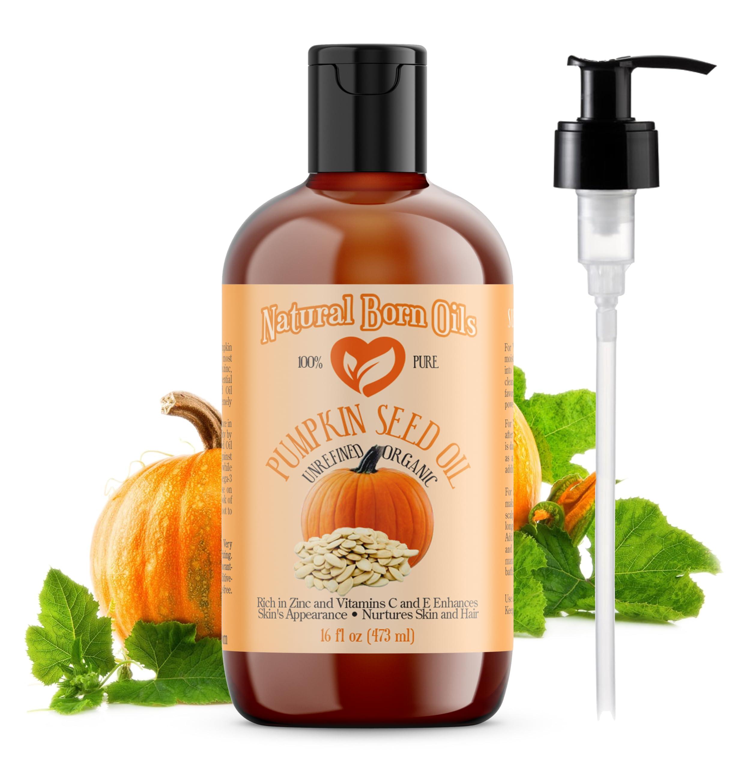 Natural Born Oils Natural Born Oils Pumpkin Seed Oil, 16oz, Organic, Cold-Pressed, Nutrient-Rich, Excellent for Radiant Skin, Lustrous Hair