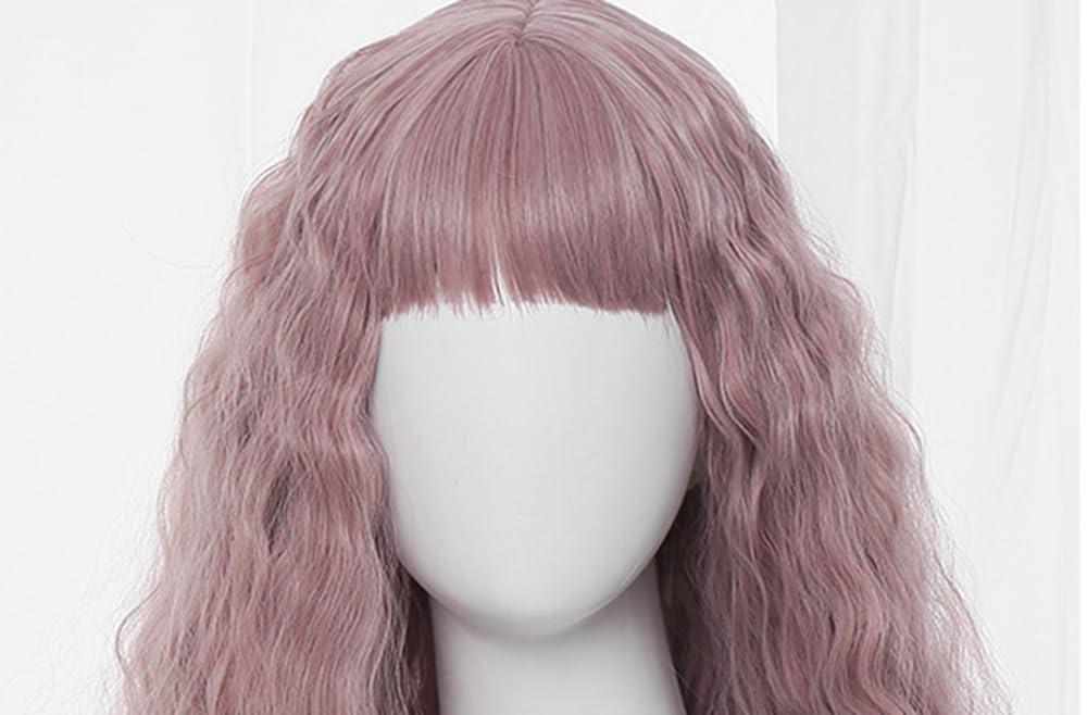 TEDPRBGE TEDPRBGE Anime Cosplay Wig Pink Hair Wig Long Curly Wig Curly Wavy Wig with Bangs Heat Resistant Wig Role Play Wig 31 inches