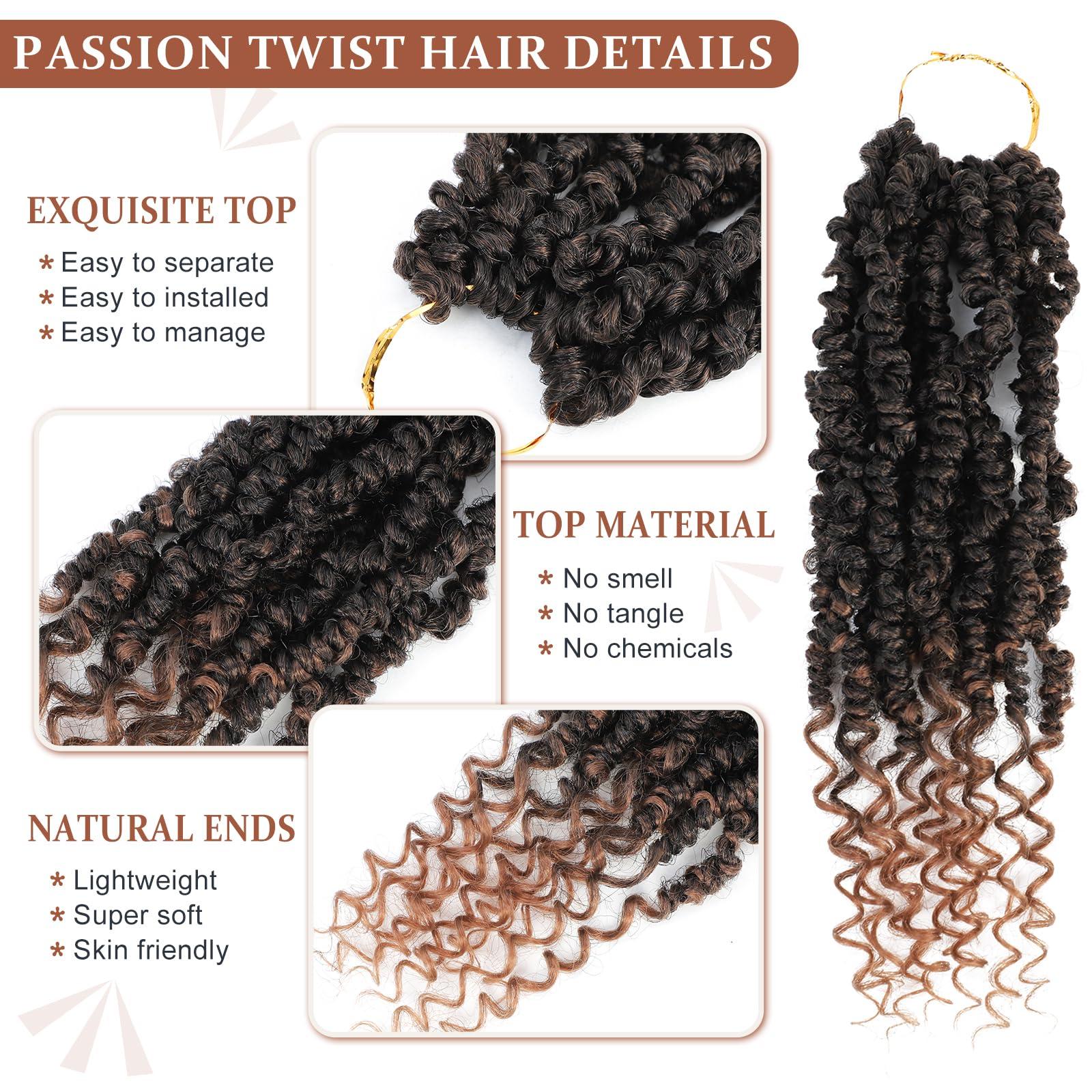 Admutty Passion Twist Crochet Hair,Passion Twist Hair 24 Inch,8 Packs Pre-twisted Passion Twist Hair,Short Passion Twist Crochet Braids,Pre Looped Crochet Hair for Black Women(T30)