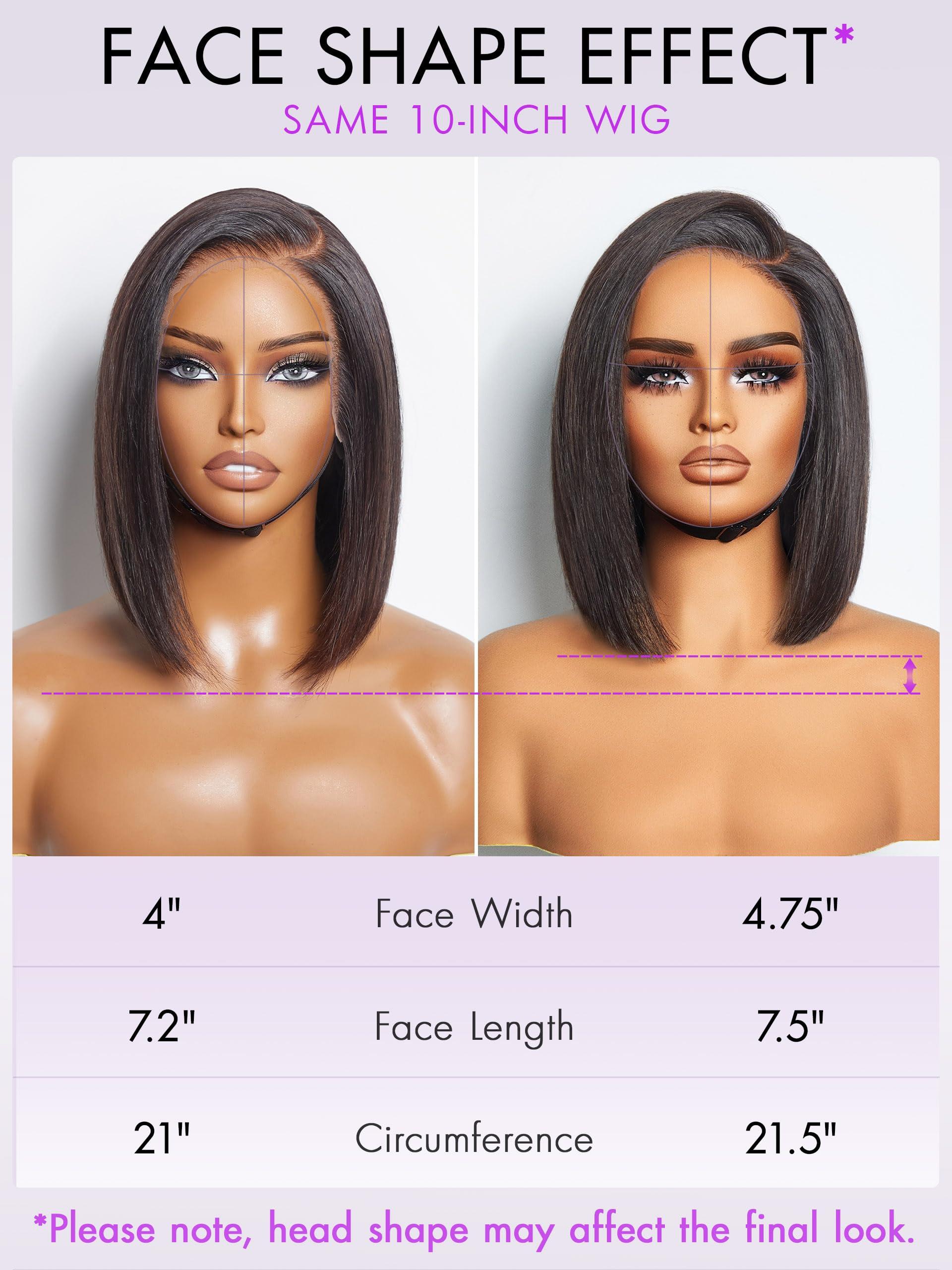 LUVME HAIR LUVME HAIR 10Inch Glueless Lace Front Bob Wig, 100% Human Hair, 13x5x1, Side Part, Straight, Modern, for Women