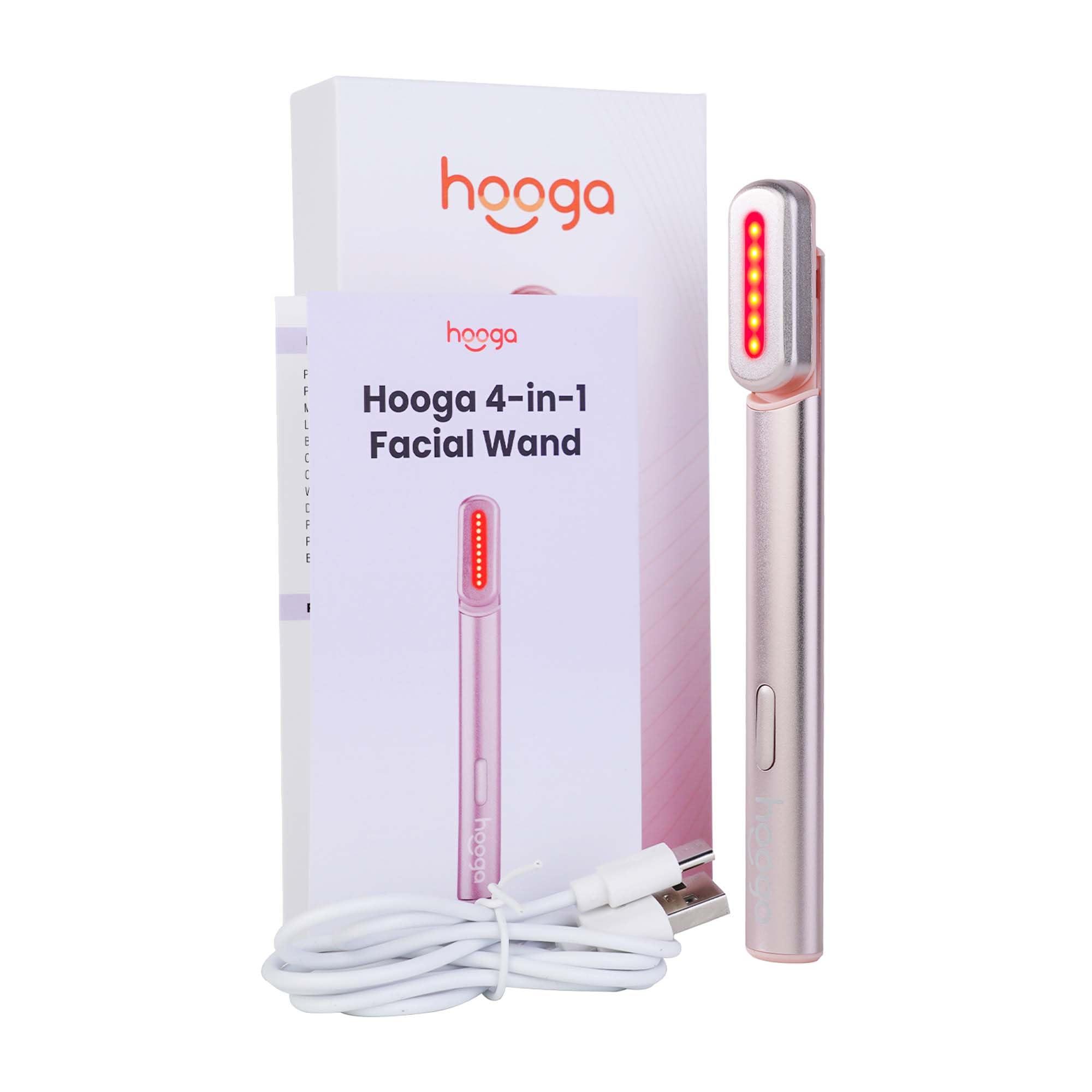 hooga Hooga Facial Wand, Red Light Therapy Wand for Face and Neck with Microcurrent, Heat, and Massage for Anti-Aging, Wrinkles, Beauty, Skin Care. USB Rechargeable.
