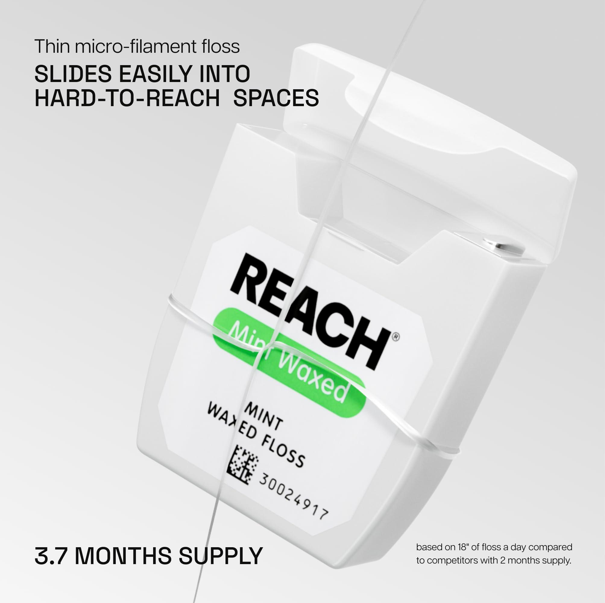 Reach REACH Waxed Dental Floss, Mint, Plaque Remover for Teeth, Shred Resistant, Floss Slides Smoothly, Easy to Use, Waxed, Deep Cleaning Teeth, Oral Care, PFAS Free, for Adults & Kids, 6 Pack, 55 yd