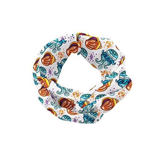 Lunarable Lunarable Aquarium Headband for Women, Jellyfish Seashell and Crabs Pattern Tropical Aquatic Fauna Illustration, Elastic Comfy Hair Accessory Knotted Head Wrap Everyday Use, XS-S, Lavender Orange Blue