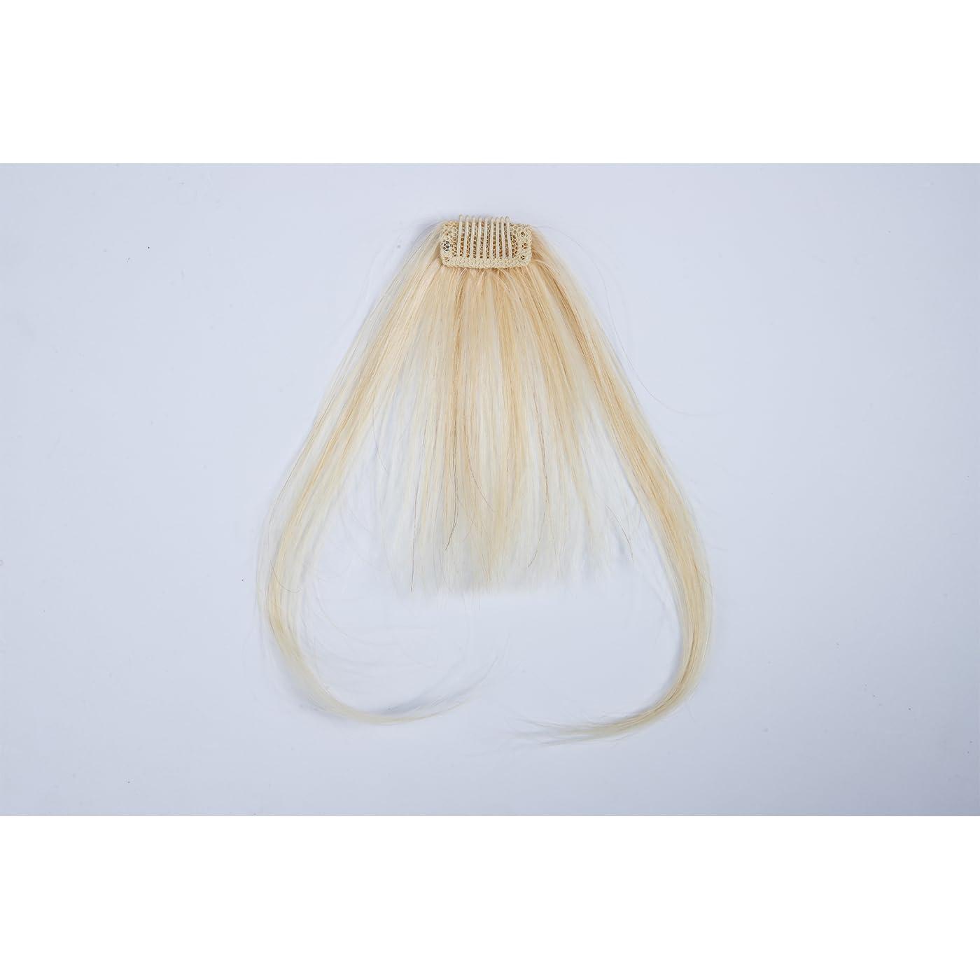 SLEEKALON SLEEKALON Clip in Bangs Human Hair Platinum Blonde Air Bangs Remy Hair Clip On Bang Hairpiece for Women Curved Bangs Hair Clip Fringe with Temples for Daily Wear(#60-Platinum Blonde)