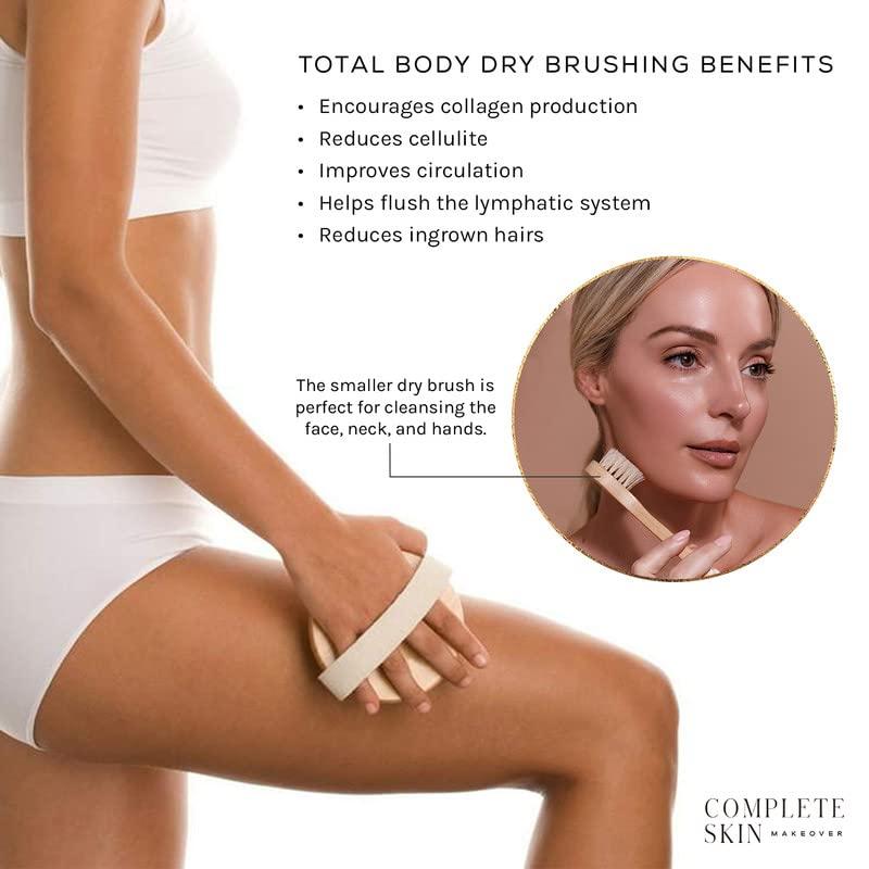 C.S.M CSM Dry Brushing Body Brush Set- Natural Bristle Body Brush, Exfoliating Face Brush for Soft Skin: Kit contains 1 Dry Brush for Face + 1 Body Brush for Lymphatic Drainage, Cellulite, and Circulation