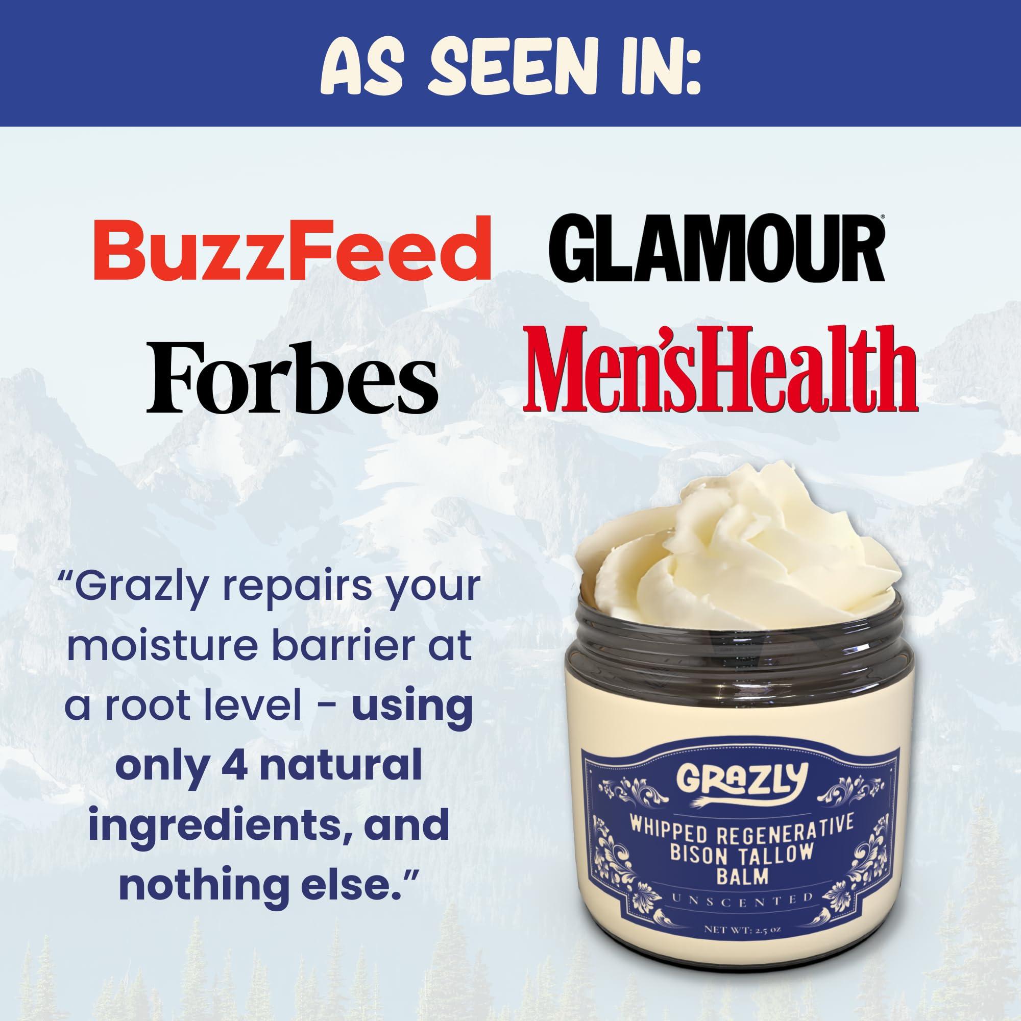 Grazly Grazly Unscented Manuka Honey & Bison Tallow Balm  100% Organic, Grass-Fed Face & Body Moisturizer for Dry Skin, Acne-Prone Skin & Wrinkles  Ancestral Formula with Coconut Oil, Raw Beeswax  3oz