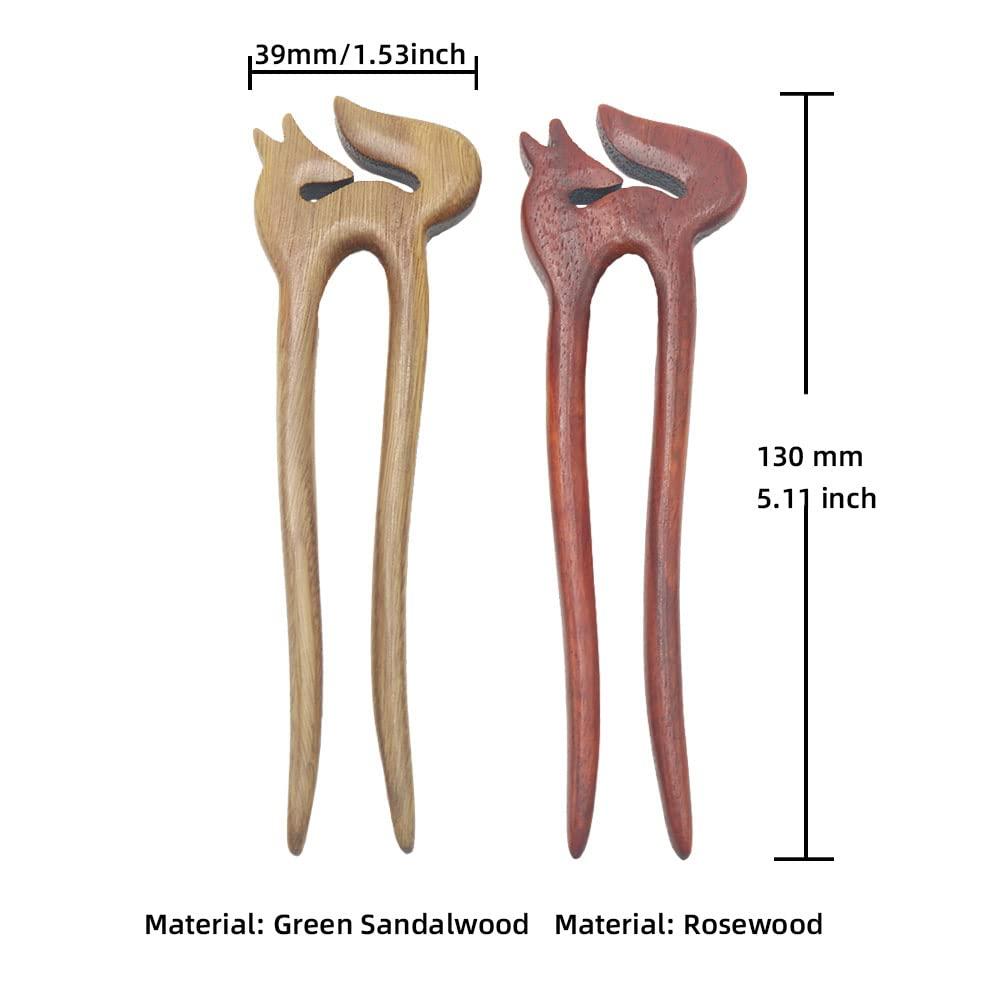 CHOISBEING CHOISBEING Wooden Hair Forks U Shape Hair Stick for Long Hair Handmade French Hairpin Wood Vintage Two Prong Hair Clip for Women Hair Accessories (2pack fox hair pins)