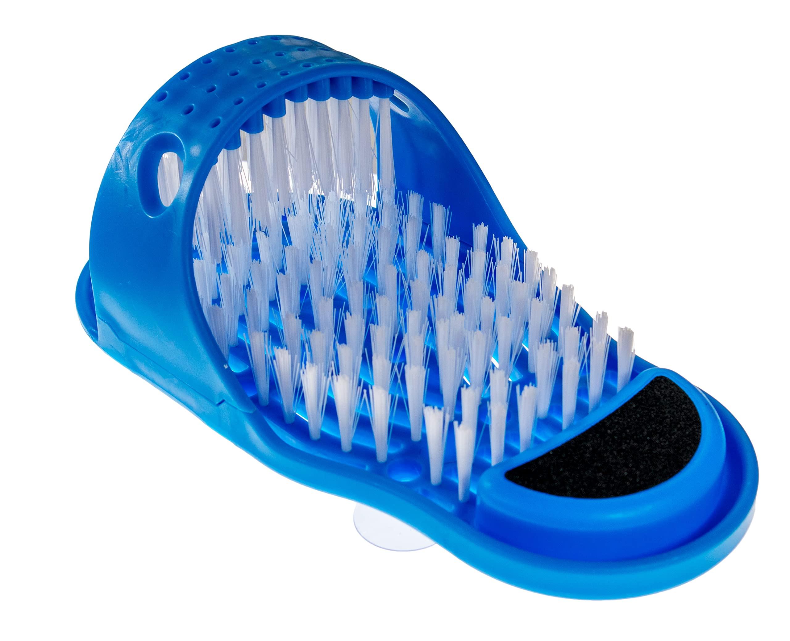 5 Star Super Deals Shower Foot Scrubber Washing Brush Sandal - Bath Feet Cleaner Exfoliating Spa - Non Slip Suction Cup with Pumice Stone (Blue)