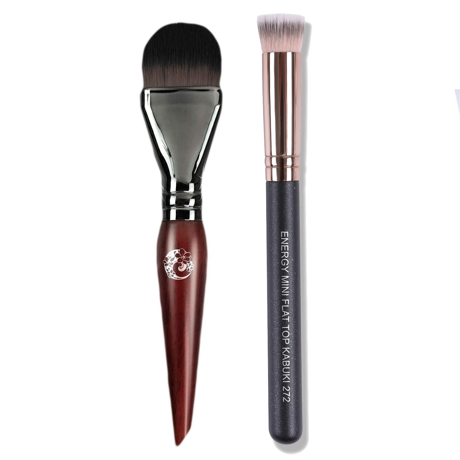ENERGY ENERGY Foundation Brushes Set-Flat Makeup Brush and Flat Top Kabuki Brush-Vegan Synthetic Bristles For Liquid Cream Powder Makeup Blending
