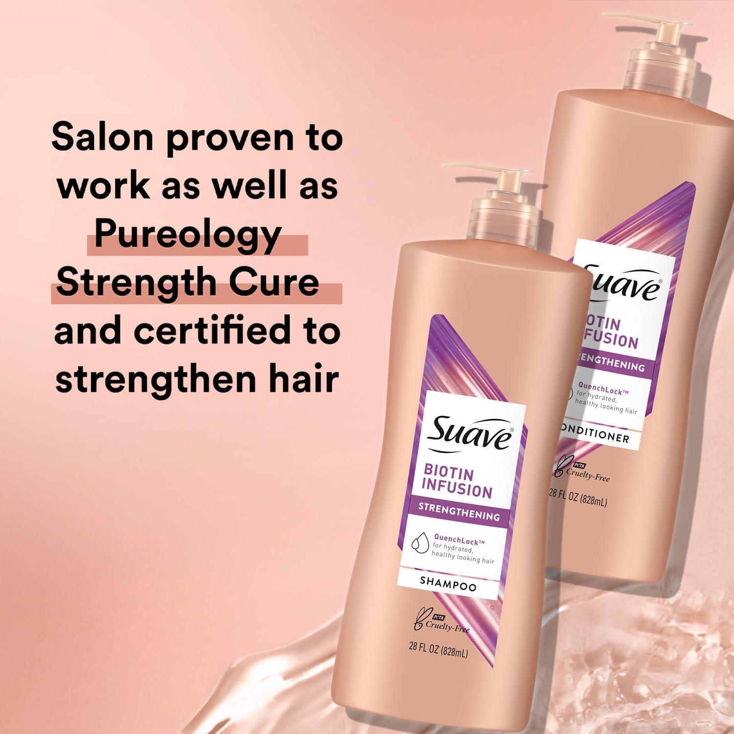 Suave Suave Shampoo and Conditioner Set, Coconut Oil Infusion + Biotin Infusion Hair Repair & Strengthening Hair Care Bundle, 28 Oz Ea (4 Piece Set)