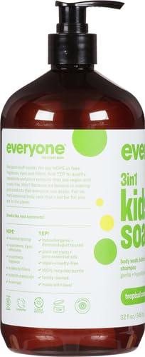 EO Everyone 3-in-1 Kids Soap, Body Wash, Bubble Bath, Shampoo, 32 Ounce (Pack of 4), Tropical Coconut, Coconut Cleanser with Plant Extracts and Pure Essential Oils