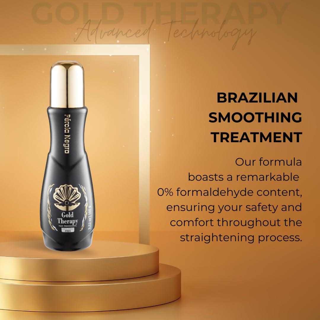 PROLA NEGRA GOLD THERAPY HAIR PROFESSIONAL Perola Negra Gold Therapy Hair - Treatment Complex Blowout - Brazilian Keratin - Formaldehyde Free - Hair Straightening 35.2 Fl.oz