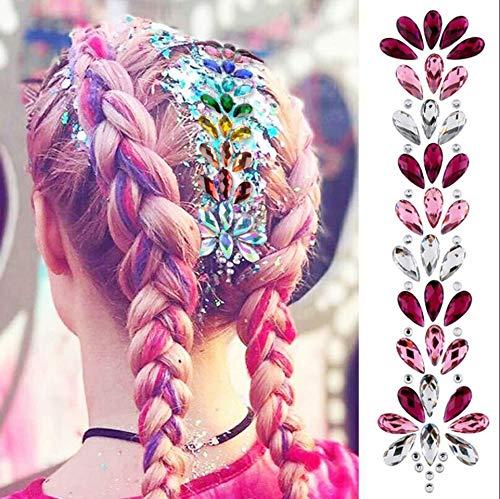 ARTEM Hair Gems Tattoo Stickers Face Body Jewels Stickers Eyes Forehead Mermaid Rhinestone Glitter Tattoos with Self Adhesive Crystal Tears Paste for DIY Body Art Decals, Music Festival Party(6 Pack)