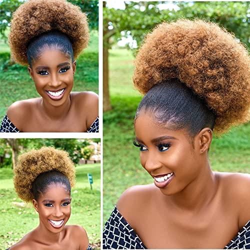 Melanair Melanair Afro Synthetic Puff Drawstring Ponytail Short Kinky Curly Hair Ponytail Hair Extensions with 2 Clips (T27#)